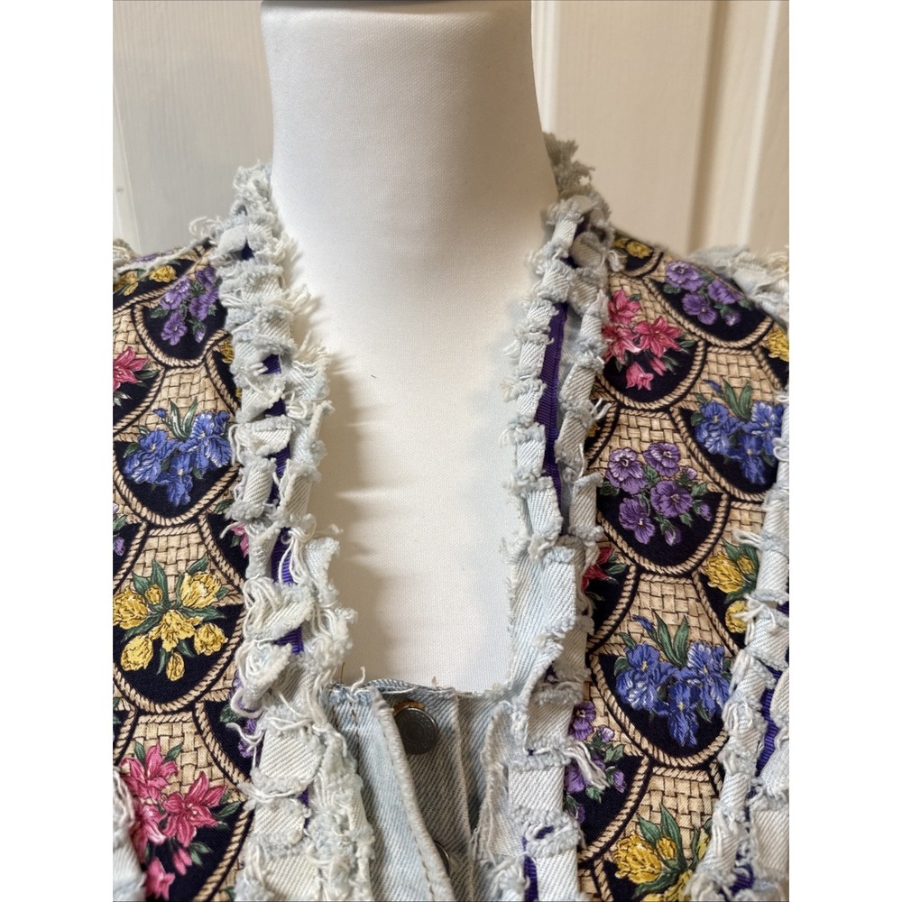 Vtg Upcycled 501 Levis Crop Vest Boho Festival Patchwork Tapestry‎ Western S - Picture 4 of 6